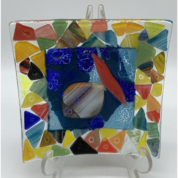 Fused Glass Fish Multi Color 5.5” Trinket Jewerly Dish - Picture 2 of 3